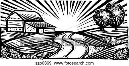 rural scene b/w View Large Illustration Stock Illustration - rural scene b/w. Fotosearch