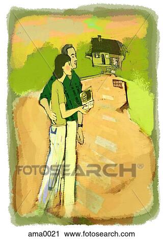 Clip Art - couple looking to buy a home. Fotosearch