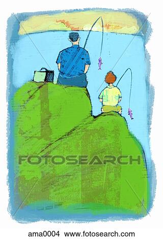 Stock Illustration - father and son fishing. Fotosearch