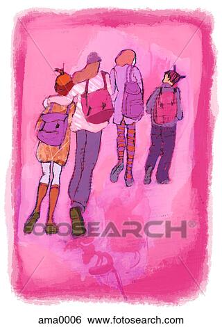 Stock Illustration - friends walking home from school. Fotosearch