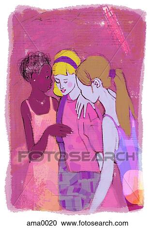 Clipart - girls comforting their friend. Fotosearch