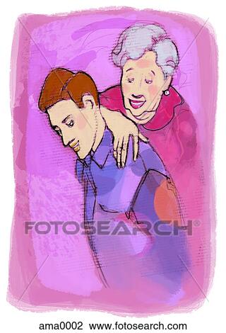 grandmother and grandson View Large Illustration Drawing - grandmother and grandson. Fotosearch