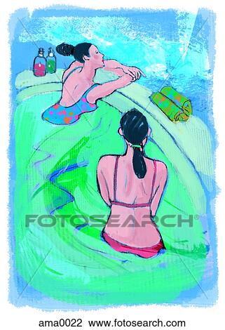 lounging in the hot tub View Large Illustration Drawing - lounging in the hot tub. Fotosearch