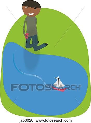 boy playing with a remote controlled boat View Large Illustration Clipart - boy playing with a remote controlled boat. Fotosearch