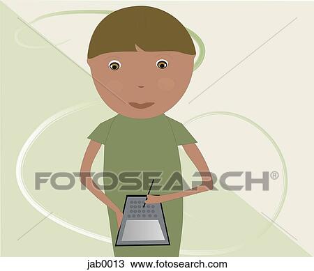 little boy using a pda View Large Illustration Drawing - little boy using a pda. Fotosearch