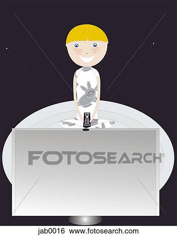 Stock Illustration - little boy watching television. Fotosearch