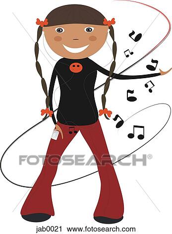 Clip Art - little girl listening to mp3 player. Fotosearch