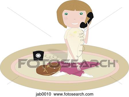 Clipart - little girl talking on the telephone. Fotosearch