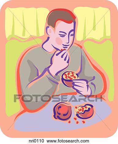 A man eating a pomegranate View Large Illustration Clipart - A man eating a pomegranate. Fotosearch