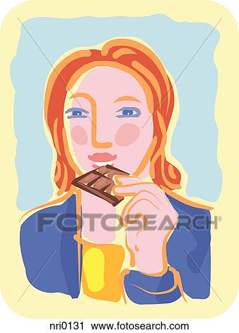 A woman eating a bar of chocolate Clip Art | nri0131 | Fotosearch