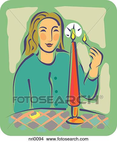 A woman lighting a candle View Large Illustration Stock Illustration - A woman lighting a candle. Fotosearch