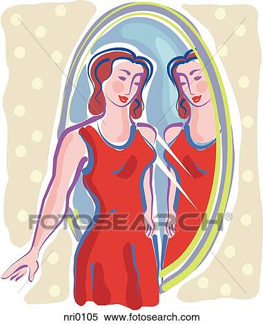 A woman looking at herself in a mirror View Large Illustration Stock Illustration - A woman looking at herself in a mirror. Fotosearch