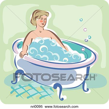 Stock Illustration - A woman soaking in a bubble bath. Fotosearch