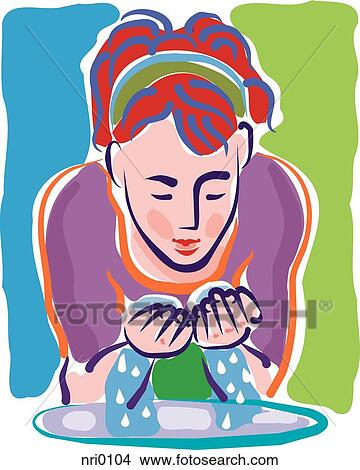 Stock Illustration - A woman splashing water on her face. Fotosearch