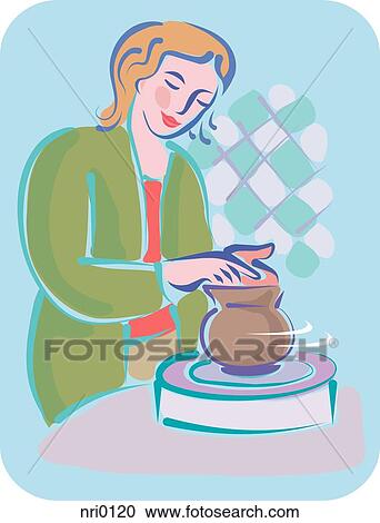 Clipart - A woman using a pottery wheel. Fotosearch