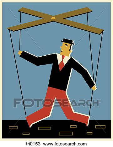 Drawing - A businessman being hung by strings like a puppet. Fotosearch