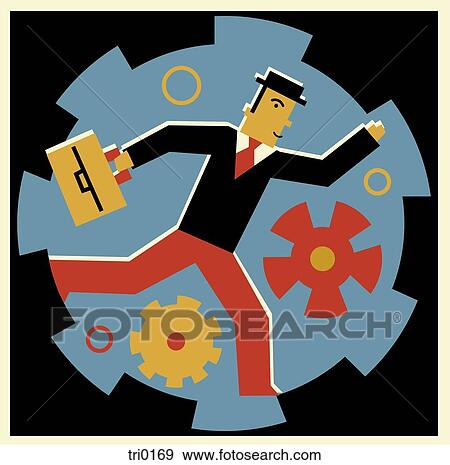 A businessman on gears View Large Illustration Stock Illustration - A businessman on gears. Fotosearch