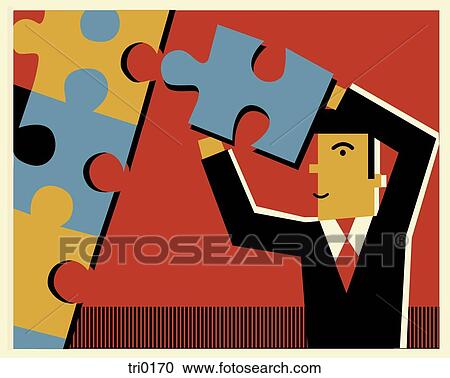 A businessman putting together a puzzle View Large Illustration Clipart - A businessman putting together a puzzle. Fotosearch