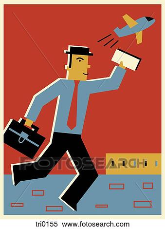 A businessman trying to catch an airplane View Large Illustration Stock Illustration - A businessman trying to catch an airplane. Fotosearch