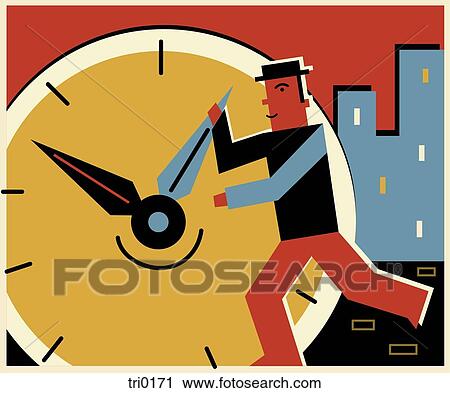 A man changing the time on a clock View Large Illustration Clip Art - A man changing the time on a clock. Fotosearch