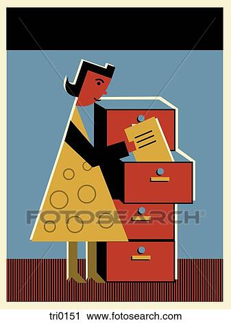 An officeworker filing documents into the cabinet View Large Illustration Clip Art - An officeworker filing documents into the cabinet. Fotosearch