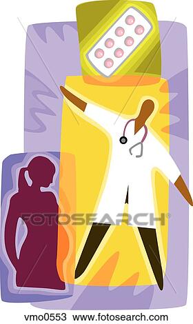An obstetrics prescribing medication to an expectant mother View Large Illustration Drawing - An obstetrics prescribing medication to an expectant mother. Fotosearch