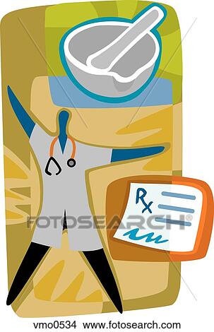 Pharmacist, prescription, mortar and pestle View Large Illustration Stock Illustration - Pharmacist, prescription, mortar and pestle. Fotosearch