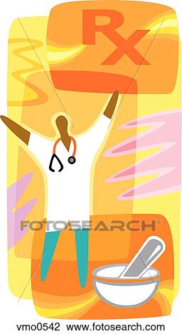 Pharmacist, rx symbol, mortar and pestle View Large Illustration Drawing - Pharmacist, rx symbol, mortar and pestle. Fotosearch