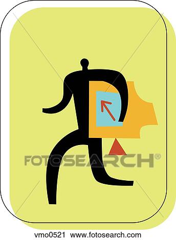 Clip Art - An illustration of a man walking with a computer. Fotosearch