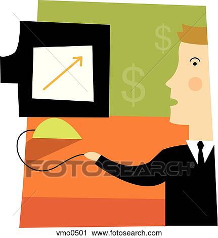 Businessman at his computer View Large Illustration Clip Art - Businessman at his computer. Fotosearch