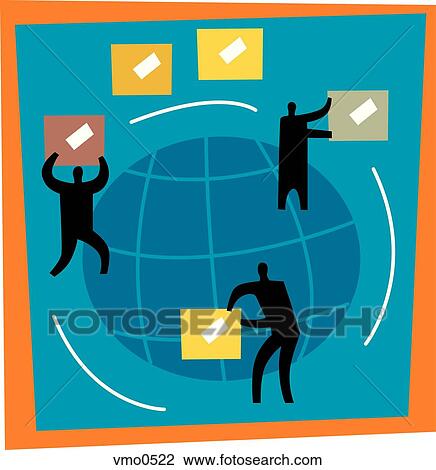 Drawing - Illustration of paths of import and export. Fotosearch