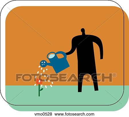 Stock Illustration - Man watering a flower. Fotosearch
