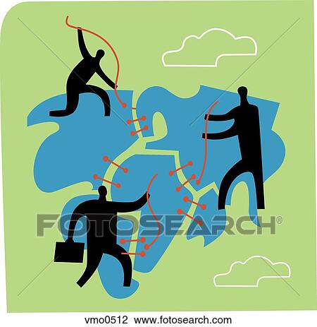 Three people sewing the continents together View Large Illustration Drawing - Three people sewing the continents together. Fotosearch