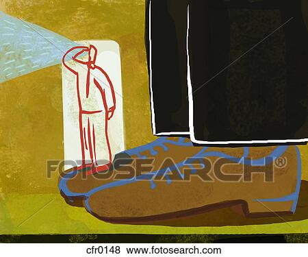 Stock Illustration - A man looking out from his mentor's shoes. Fotosearch