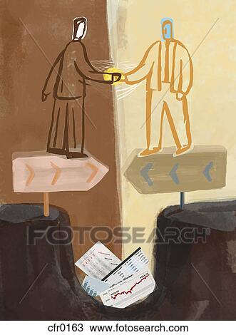Drawing - Illustration of corporate merger. Fotosearch