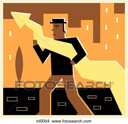 Man holding an arrow that is pointing up View Large Illustration Stock Illustration - Man holding an arrow that is pointing up. Fotosearch