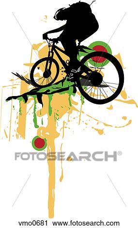 Clip Art - A drawing of a person on a mountain bike ride. Fotosearch