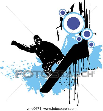 Clip Art - A graphic representation of a man snowboarding. Fotosearch