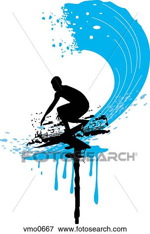 A man surfing a big blue wave View Large Illustration Stock Illustration - A man surfing a big blue wave. Fotosearch