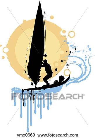 A man windsurfing on a sunny day View Large Illustration Stock Illustration - A man windsurfing on a sunny day. Fotosearch