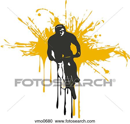 A mountain biker illlustrated in a white and orange background View Large Illustration Clipart - A mountain biker illlustrated in a white and orange background. Fotosearch