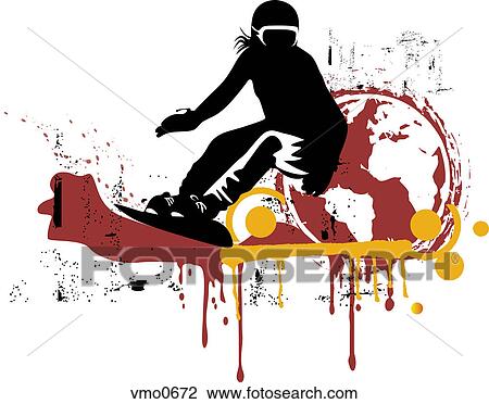 Drawing - A snowboarder competing in the snowboard slalom event. Fotosearch