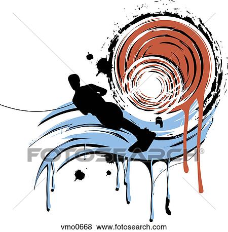 Stock Illustration - A waterskier zipping through the water as he is pulled along by a rope. Fotosearch