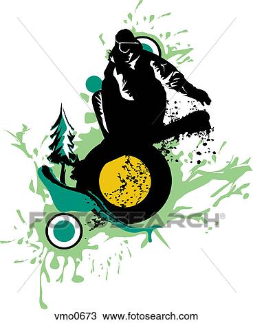 A woman snowboarding through an alpine area View Large Illustration Drawing - A woman snowboarding through an alpine area. Fotosearch
