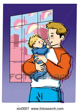 Stock Illustration - father holding baby son. Fotosearch