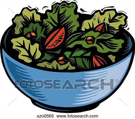 Banque d'Illustrations - a, bol, salade verte, feuilles 