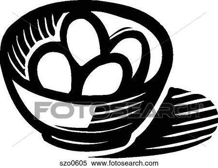 Stock Illustration - A drawing of a bowl of eggs in black and white. Fotosearch