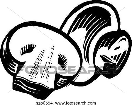 Stock Illustration - A drawing of button mushrooms in black and white. Fotosearch