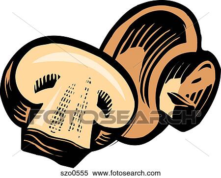 Stock Illustration - A drawing of Button mushrooms on a white background. Fotosearch