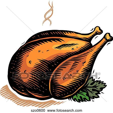 Clipart - A drawing of roast turkey ready to be served. Fotosearch